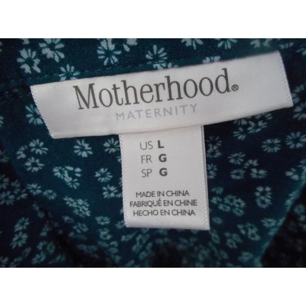 Maternity Motherhood Sz L green floral tie back tab long sleeve v neck Top - Picture 2 of 5